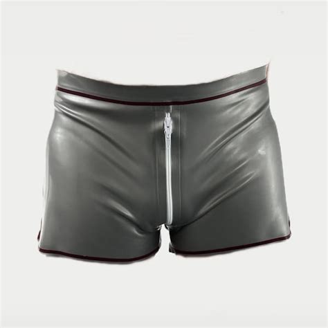 men in latex shorts|Latex shorts for men with crotch zipper .